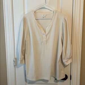 Time and Tru Cream Top Pullover Preppy Soft three quarter henley academia